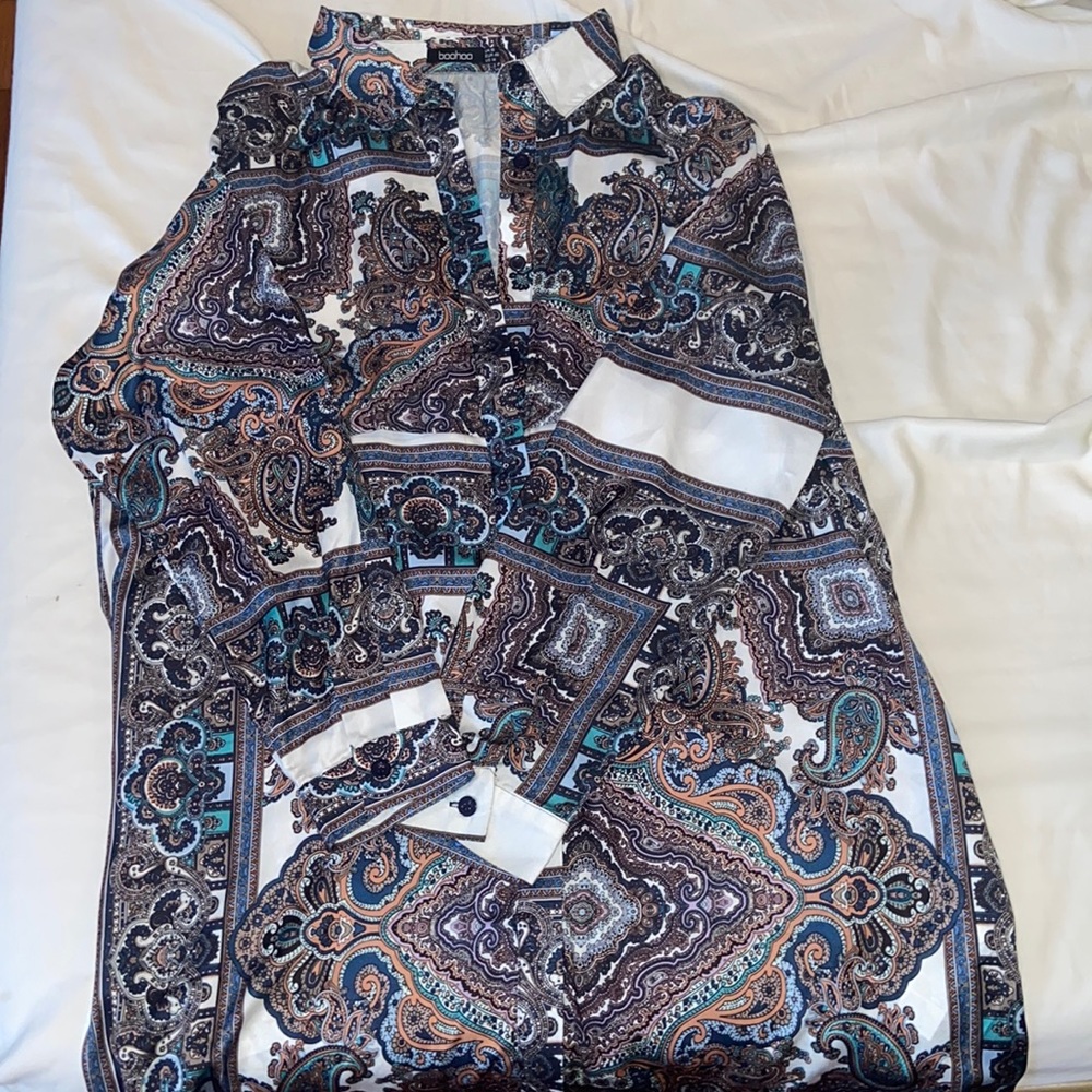 Boohoo Paisley Shirt Dress-Plus Size